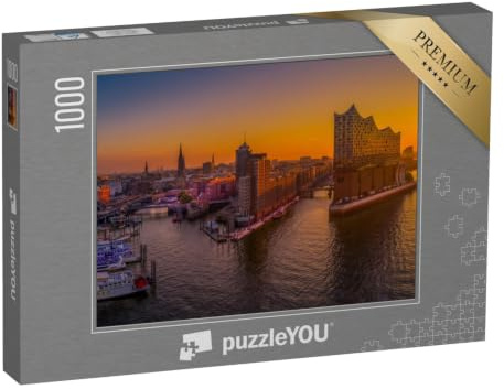 puzzleYOU: Puzzle 1000 Teile „Sonnenaufgang über Hamburg mit der Elbphilharmonie“ – aus der Puzzle-Kollektion Flüsse & Seen