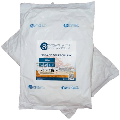 Fibra Polipropileno Antifisuras Sopgal 600g Hormigón Mortero Yeso | Evita fisuras y grietas. Ideal para soleras, recrecidos, pavimentos y cimentaciones. Incrementa la durabilidad y resistencia.