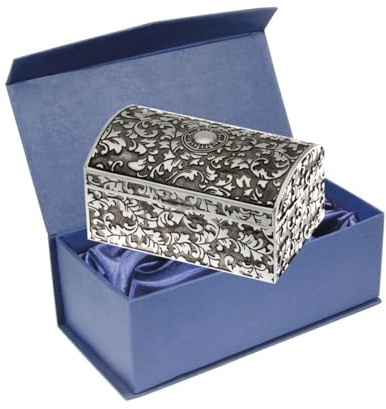 SILBERKANNE Schmuckdose Ornament versilbert 10cm - Edle Schmuckschatulle für Ringe & Ketten - Silber Plated inkl. Geschenkbox