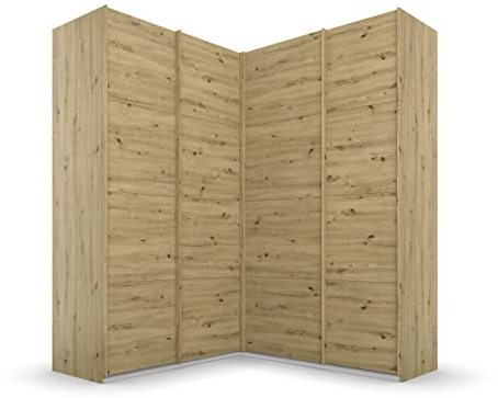 Rauch Möbel QUADRA, Eckschrank, Farbe Eiche Artisan, Breite 181 cm | Eckschrank mit Schwebetüren, 4-türig, für Schlafzimmer, Gästezimmer, Ankleidezimmer, Garderobe