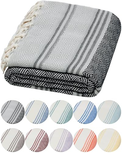 DEMMEX Oversized Turkish Bath and Beach Towel - 100% Organic Cotton, Lightweight Quick-Dry Ultra Soft Peshtemal, Prewashed, Diamond Weave, Oeko-TEX Certified, 71x36 - Luxury Beach, Spa, Bathroom Use