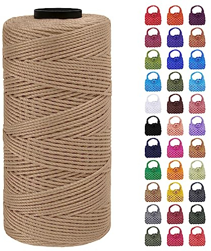 LEREATI Cordino per Borse Uncinetto Filo Macrame 1.5mm x 200m Macrame Corda Colorata, Cordoncino per Borse a Uncinetto, Fai da Te, Arazzo da Parete (Cachi scuro)