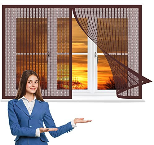 Fliegengitter Fenster 55 x 155 cm, Insektenschutz Mückennetz Fliegengitter Balkontür, Ohne Bohren für Alle Fenster, Braun