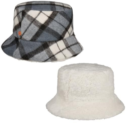 Mayser Doriet Check Bucket Wendehut Fischerhut Damenhut Damen - Made in The EU mit Futter Herbst-Winter - One Size blau