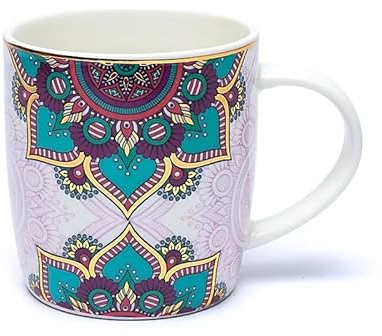 Generico Tasse à Thé Mandala Turquoise Mug Porcelaine Fine Infuseur Inox Cup 400 ml