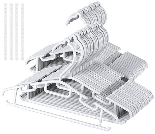 ilauke 40 Kinderkleiderbügel aus Kunststoff,30cm Babykleiderbürgel Set,Babykleiderbügel mit Hosensteg und 4 Kleiderbügelketten für Kinderzimmer und Kleiderschrank-Schlanke Kinderkleiderbügel(Grau)