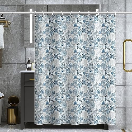 Homxi Duschvorhang mit Ösen,150 W x 180 H cm,Badezimmer Vorhang Blau Vintage Kreismuster Duschvorhang Polyester Duschvorhangringe