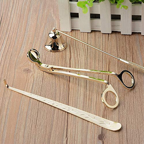 BFYDOAA Set di Accessori per Candele da 3 Pezzi - Spegni Candela per Stoppino, Mestolo per Stoppino, Strumento per Candele in Acciaio Inossidabile per Gli Amanti delle Candele(d'oro)