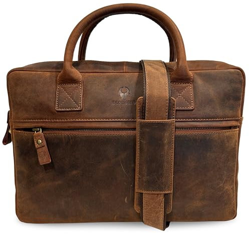 DONBOLSO Laptoptasche – Schultertasche aus echtem Leder – Stilvolle, strapazierfähige Notebook- und Aktentasche für Damen und Herren – Ideal für Arbeit, Studium, Büro – 37x25x8 cm – Braun Vintage Look