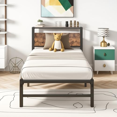 ARFARLY - Base de cama con cabecera de madera, base de cama con plataforma, tamaño Queen, no requiere somier, base de colchón con listones resistentes, fácil montaje 90 x 200 cm