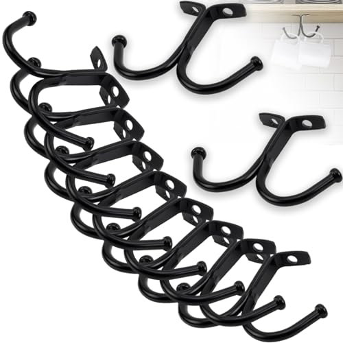 Suuwwn Tassenhalter Schrank,10 Pcs Tassenständer Tassenregal Mug Halter Haken Tasse Aufbewahrung Tasse Halterung Kaffeetasse Halter Tassenhalter Regal für Tassen Becher Küchenutensilien (Schwarz)