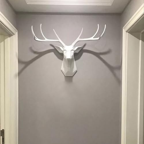 Hirschkopf Geweih Wanddeko Harz Hirschgeweih deko Geometrische Ornamente Hirsch deko Skulptur,Große 3D Wandhalterung Hirsch Tierkopf Skulptur für Wohnzimmerwand Wohnung Schlafzimmer Gartenhütte Flur