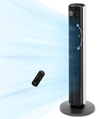 LEVOIT Smart 42 inch Tower Fan for Bedroom, DC motor, Oscillating with Quiet 26ft/s Velocity, 25dB Bladeless Floor Fan for Home Space, 12 Speeds, 4 Modes, 24H Timer with APP, Works with Alexa, Remoter