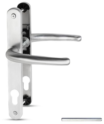 Bwintech 1 Satz Rostfreie Stähle Türgriff, Nickel Satiniert, 92mm Dornmaß, 210mm Schraubenabstand, 243mm Rückenplatte. Hochwertiges Federsystem. Geeignet für alle UPVC Haustüren