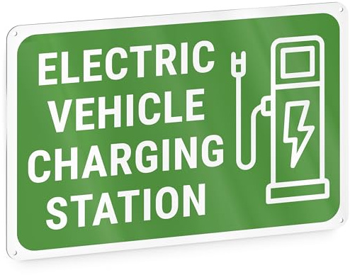 Electric Car Charging Station Sign - 8x12 inches Aluminum Ev Charging Sign for Garage