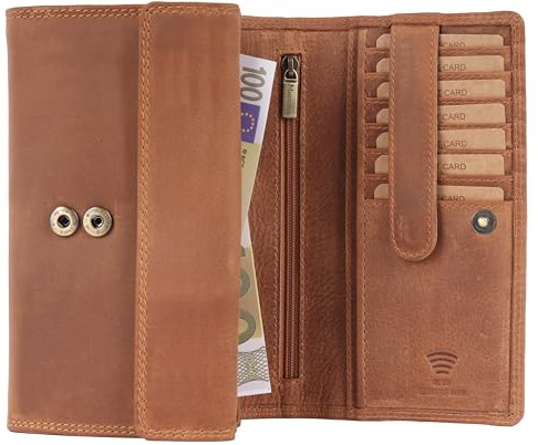 MERCANO Premium Vintage Echtleder Damen-Geldbeutel Braun mit RFID-Schutz I inkl. Geschenkbox, Portemonnaie für Frauen mit viel Platz und Münzfach, Brieftasche Geldtasche Geldbörse Portmonee