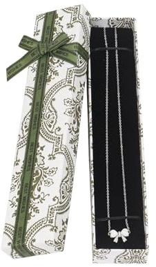 Qaziuy Kette 4 x 21 x 2.5cm mit Rechteckiger Schmuck Geschenkbox mit Deckel für Ketten, Armband, Ohrringe