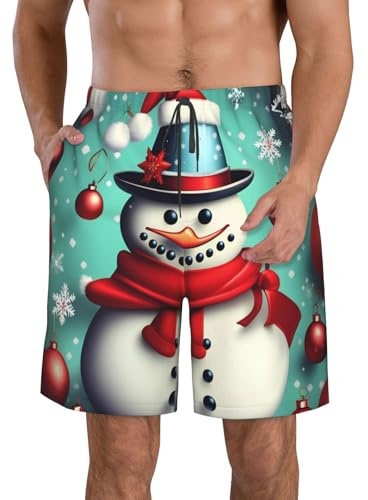 God jul badbyxor för män snabbtorkande boardshorts med fickor strandshorts baddräkter för män, Vitt, L