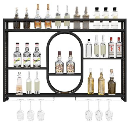 Weinregal Zur Wandmontage,Flaschenregal,Weinflaschenhalter,Weinregal Metall Mit LED-Licht,Wein Regal,Weinregale,Weinständer Weinschrank,Wandregal Für Zuhause,Bar,Küche,Weinkeller,Gold/Schwarz(Color:Bl