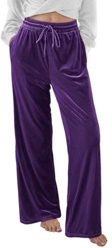 Herseas Women's Sweatpants Elastic High Waist Wide Leg Trousers Teen Y2K Lightweight Purple Velour Pants XX-Large