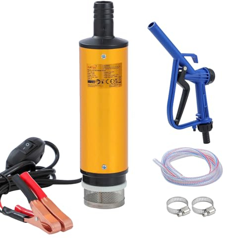 KATSU Tools 12 V 51 mm Diesel-Heizöl-Transferpumpen-Set, tragbare Tauchwasserpumpe aus Aluminiumlegierung mit Spenderpistole und 3 m Schlauch für den schnellen Einsatz