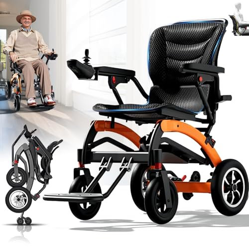 Bueuwe Elektrischer Rollstuhl Elektrisch Faltbar Leicht Elektrorollstuhl, Ultraleicht Kohlefaser 15.6KG, ektrische Rollstühle für Senioren, Tragfähigkeit 150KG All-Terrain-Rollstühle,10a.2