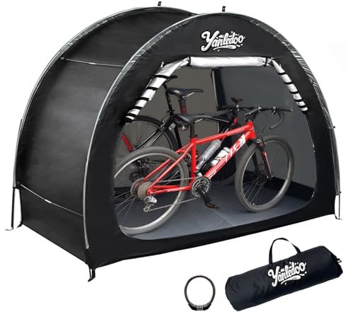 Yanledoo Fahrradschuppen 1,8 m, einfach aufzubauen, wasserdicht, PU4000 210D Oxford-Gewebe, Zelt für 2 Fahrräder, tragbarer Fahrradunterstand mit Fenster, Schwarz