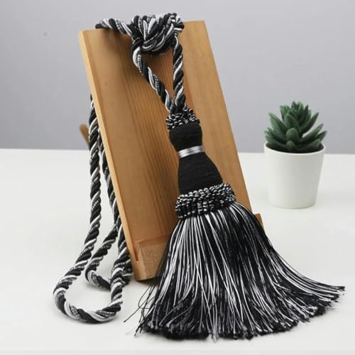 1Pc Nappa Tieback Per Tenda Sfera Singola Tenda Titolare Cravatta Complementi Arredo Casa Fatti A Mano Nappe E Frange Tenda Fibbia Corda-mix nero