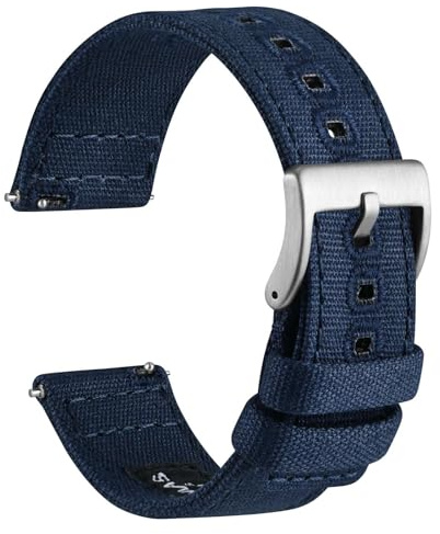 WOCCI 20mm Bracelet de Montre, Tissu à Voile, Libération Rapide, Bande de Remplacement, Boucle Argentée (Denim Foncé)
