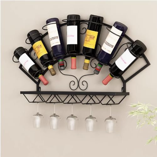 Botellero Vino Pared Para Vinoteca Estante De Vino Decorativo Con Portavasos Para Copas Soporte Para Vino Colgante Metal Botellero Montado La Pared Familia Botellero Vino Pared Para Cocina,Bodega,Bar(