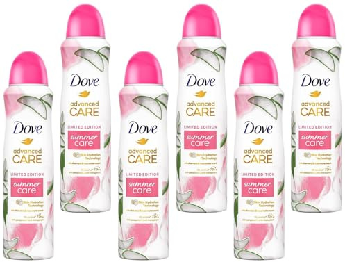 6x Dove Advanced Care Anti Transpirant Deo-Spray Summer Care Limited Edition Aloe Vera- und Rosenwasserduft Deodorant mit Skin Hydration Technology 0% Alkohol 72h,150 ml (6er Pack)