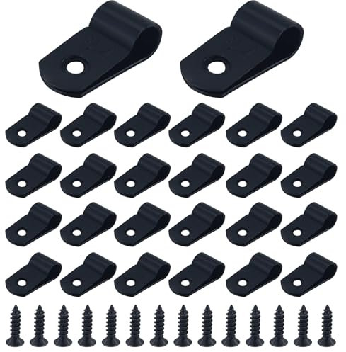 132 juegos de abrazaderas de cable en R negras, soportes para cables de nailon, abrazaderas de cable en forma de R con tornillos, abrazaderas de plástico para cables, cables y juego de conductos