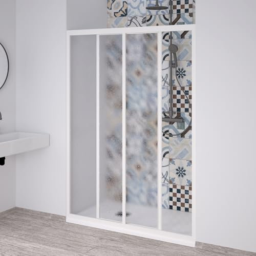 Box doccia a Nicchia Acril in Acrilico con profili in PVC apertura laterale riducibile Made in Italy (Bianco, 110x190 cm)