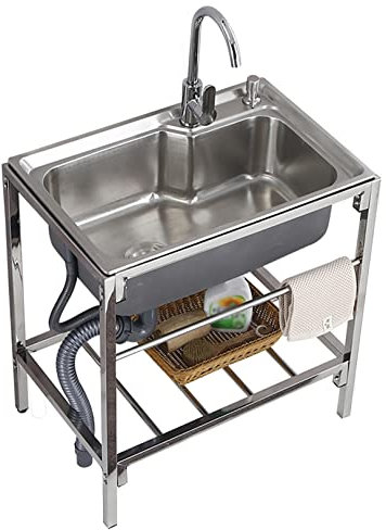 CZAOERXB Lavello da cucinaLavello Singolo in Acciaio Inossidabile, Cucina da Esterno, Resistente e Leggero con cestello di Scarico, Fabbrica, Fattoria, Giardino, Esterno, lavello indipenden