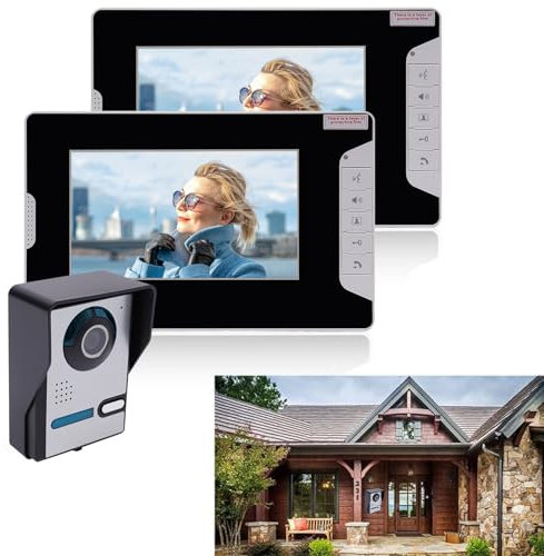HUSPOO 7 Video Türsprechanlage 2-Haus Türklingel mit Kamera und Monitor, 4 Draht Türspion Kamera, Türklingel Intercom System, Farb-TFT-LCD IR-Kamera Nachtsicht, Klingel Sprechanlage