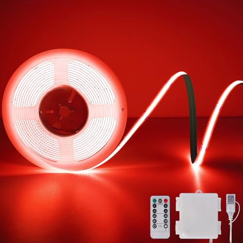 StarryEver Tira de luces LED COB con mando a distancia, tira de luz LED 640 de 2 m, regulable, cortable, flexible, para TV, ordenador, decoración de coche, color rojo