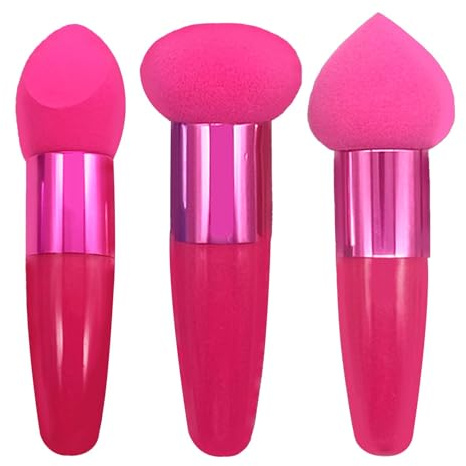 Mjuk sminkborste – mixer makeupsvamp, och våt användning makeupsvamp set | 3 st högdensitets-foundation puff sminkblandare med handtag, resesminkväska för foundation concealer rouge