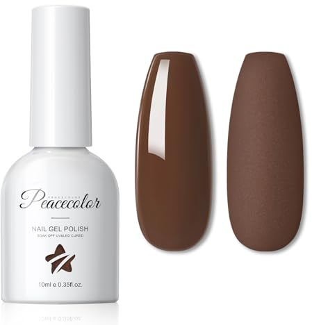 PEACECOLOR Gel Nail Polish - 10ML High Glossy Brown Colour Soak Off U V/LED Long Lasting & Easy to Apply Gel Polish Professional Salon-Grade and DIY Nail Art for Home