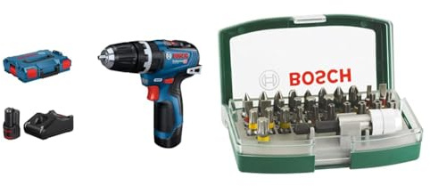 Bosch Professional 12V System Cordless Combi GSB 12V-35 (incl.2X GBA 3.0Ah Battery, GAL 12V-40 Charger, 1x Belt Clip, 1x Bit Holder, 2X 1/2 Inlay, L-BOXX 102) + 32pc. Screwdriver Bit Set