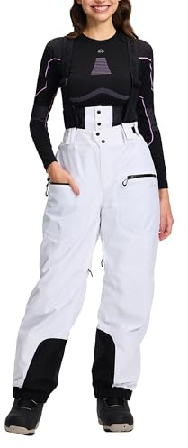 Pioneer Camp Skihose Damen Schwarz Wasserdicht Snowboardhose mit HosenträGer Warme GefüTterte Schneehose Winter Winddichte Atmungsaktive Ski Hose KurzgrößE Softshellhose für Outdoor Sporten（White;2XL