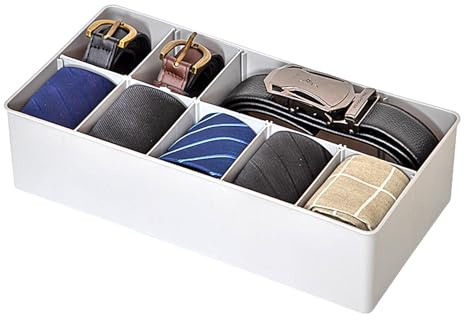 KeaJuidy Gürtel Aufbewahrungsboxen 10 Fächern Krawatten Aufbewahrungshalter Kleiderschrank Organizer für Schrank und Schublade 30,5x15,7x7,9 cm