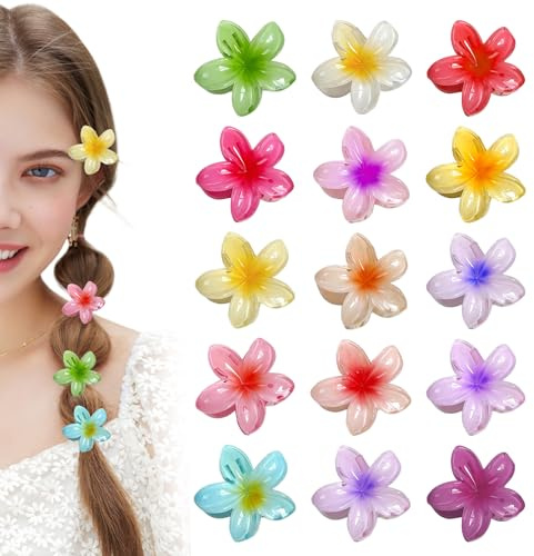 15 Piezas Pinza Pelo Flor Hawaiana,4cm Pinzas Pelo Mujer Flor,Plásticos Material Flower Hair Clip,Agarre Fuerte,Clips de Pelos de Flores para Piscina,Vacaciones,Diarias,de Fiesta,Bodas y en la Playa