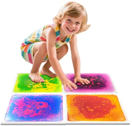 Mattonelle sensoriali per pavimento, confezione da 4 - Conformi alla norma EN71, marcatura CE, liquido non tossico per stimolare il tatto per autismo, ADHD e DSP - Gioco tattile stimolante per aule