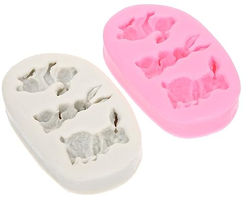 ULTECHNOVO 2pcs Easter Bunny Silicone Baking Molds Food Grade Rabbit Fondant Cake Decorating Moulds Non Stick Chocolate and Candy Molds for Home and Professional Use