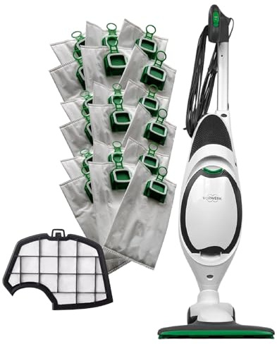 PIESSEONLINE Aspirapolvere VK150 Folletto - 900W di Potenza con Spazzola HD50 Integrata - Filtri HEPA - Cavo Rinforzato di 7m - Pulizia Efficace su Ogni Superficie (Scopa + 30 Sacchetti)