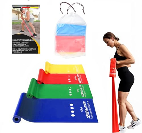 zenlete Fitnessbänder 4er Set 2m lang – Widerstandsbänder Muskelaufbau, Yoga, Pilates & Physiotherapie, Original Fitness-Band Gymnastikband Trainingsband
