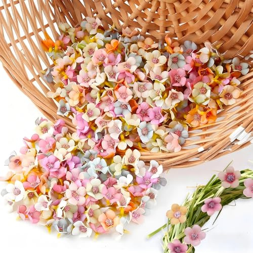100 Stück Kunstblumen zum Basteln, Mini Künstliche Blumen, Bunte Kunstblumen, Klein Blüten Stoffblumen, Gänseblümchen Blütenköpfe, für DIY Basteln, Hochzeit, Party, Tortendeko Handwerk, 2.5 cm