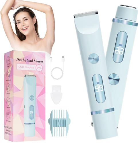 Tondeuse & Rasoir Électrique Femme 2-en-1, IPX7 Étanche USB-C, Rasage Sans Irritation pour Visage, Maillot, Aisselles, Jambes, Format Voyage