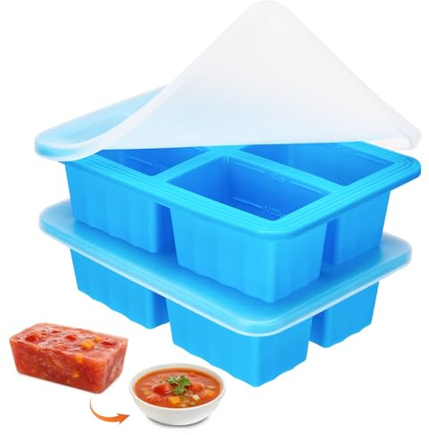 2-pack soppfrysningsbehållare, Souper Cubes silikon frysbehållare med lock BPA-fri mat soppfrys, soppa frys, isbitsform för buljong sås (blå, 250 ml)