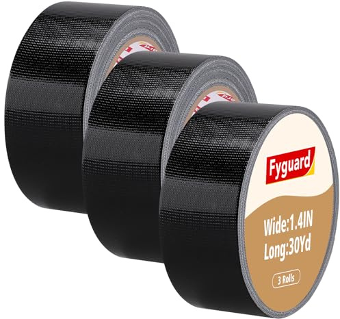 Fyguard 3 Rolls Duct Tape Black 28m x 36mm Heavy Duty Waterproof